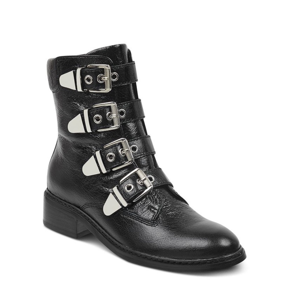 Marc Fisher Diante Leather Buckle Boots-crackle look